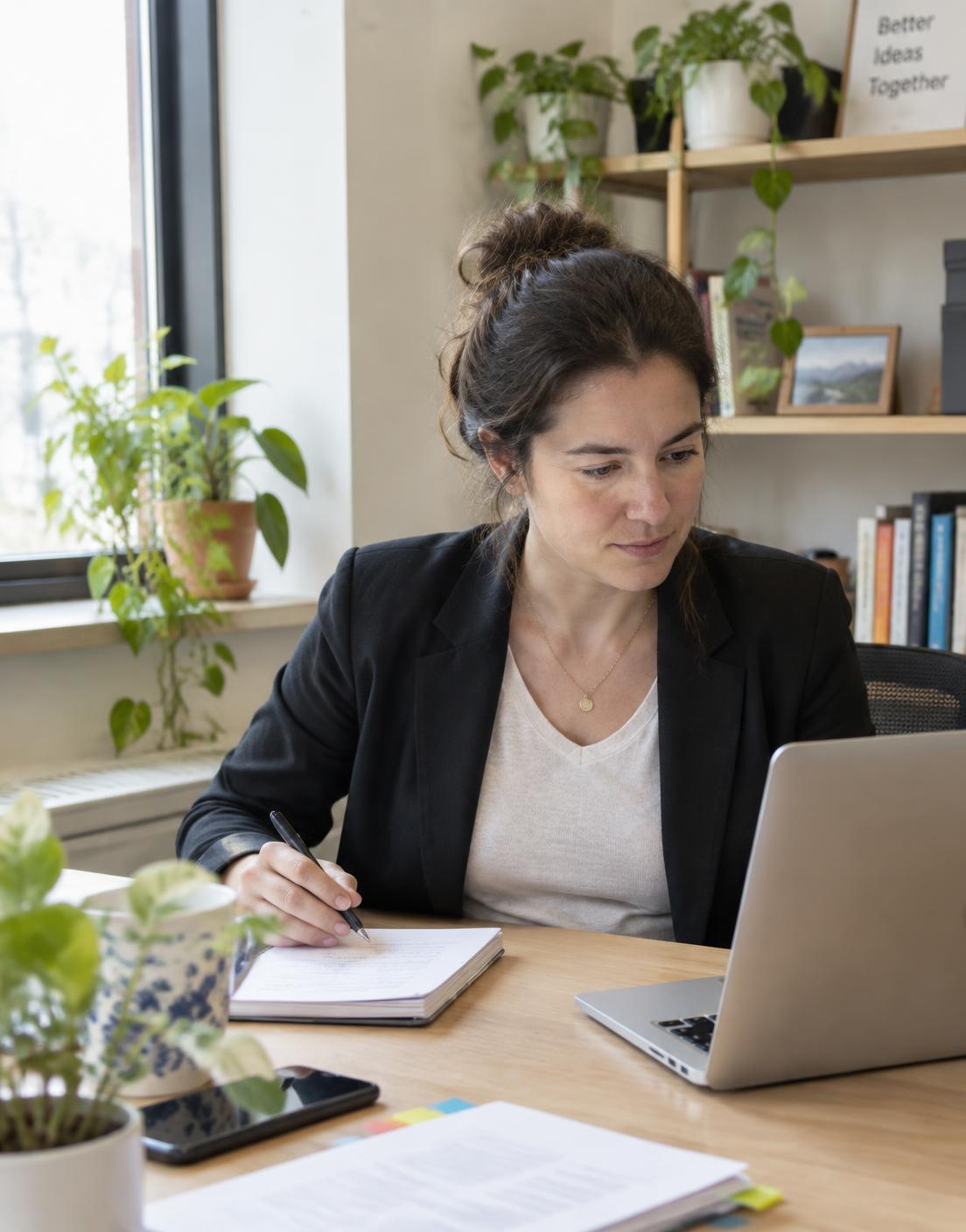 Managerka pracuje przy laptopie w biurze firmy
